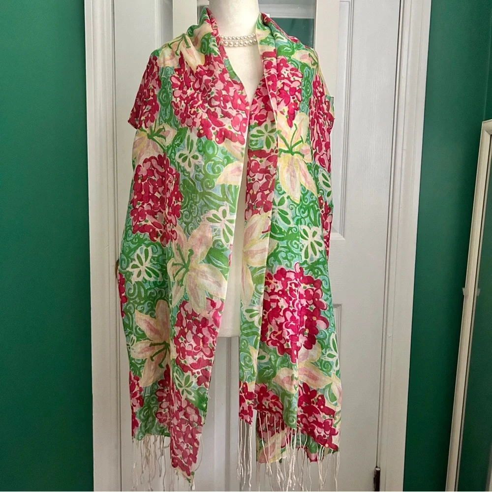 Lilly Pulitzer Silk/Cashjmere Floral Fringe Murfee Scarf